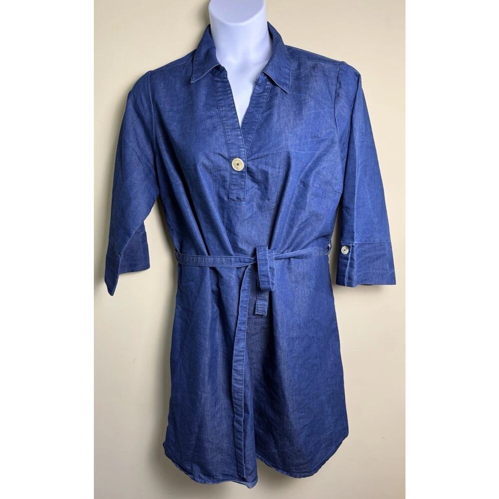 Mlle Gabrielle denim dress belted 2XL lagenlook minimalist